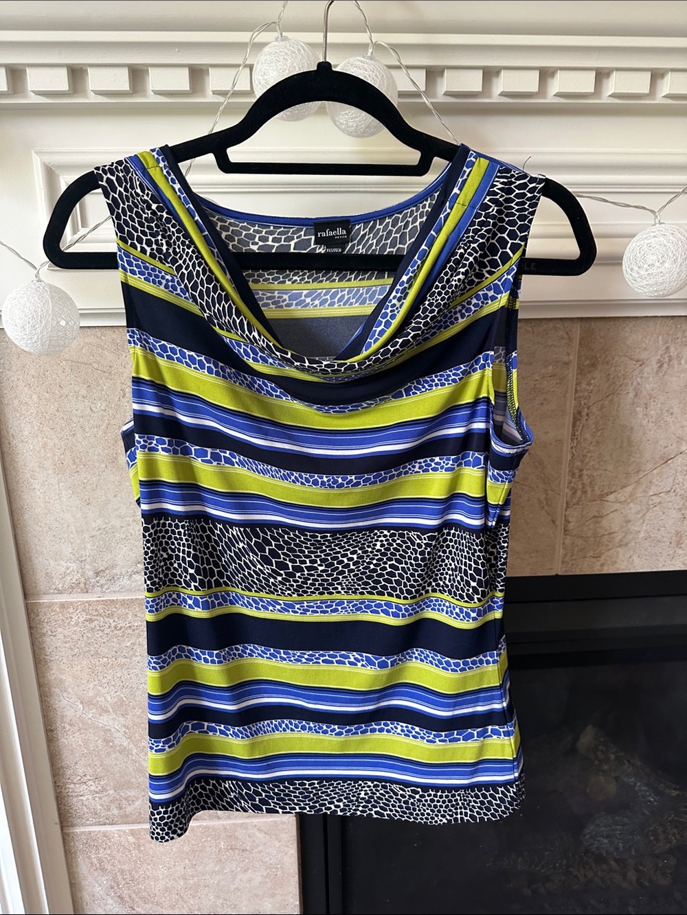 Sleeveless Cowl Neck Striped Tank in Blue and Lime